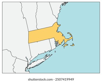 The U.S. state of Massachusetts with neighboring states