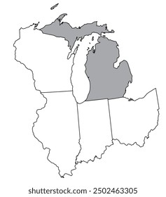 The U.S. state of Michigan with neighboring states