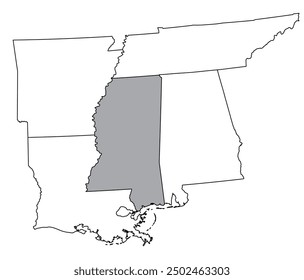 The U.S. state of Mississippi with neighboring states