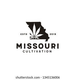 US State Missouri Map  with Cannabis  Leaf for Marijuana Hemp Cultivation or CBD Logo