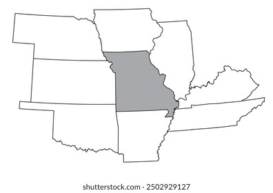 The U.S. state of Missouri with neighboring states