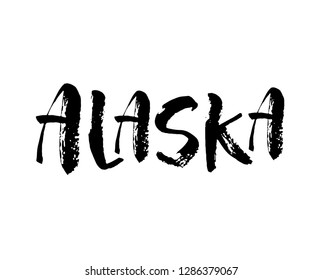 US state name, Alaska, States of the United States, vector name, isolated on white background, brush lettering, modern ink calligraphy, hand writing