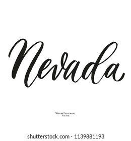 US state name, Nevada, States of the United States, vector name, isolated on white background, brush lettering, modern calligraphy, hand writing