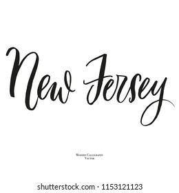 US state name, New Jersey, States of the United States, vector name, isolated on white background, brush lettering, modern calligraphy, hand writing