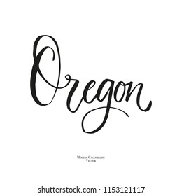 US state name, Oregon, States of the United States, vector name, isolated on white background, brush lettering, modern calligraphy, hand writing