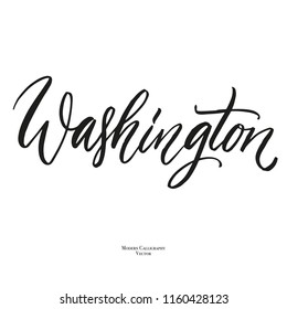 US state name, Washington, States of the United States, vector name, isolated on white background, brush lettering, modern calligraphy, hand writing