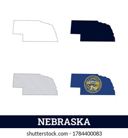 US State Nebraska Map with flag vector