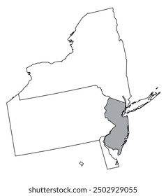 The U.S. state of New Jersey with neighboring states