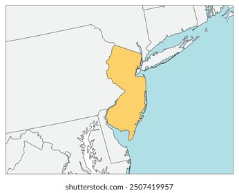 The U.S. state of New Jersey with neighboring states