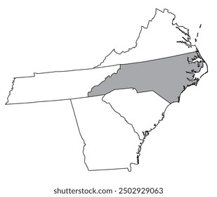 The U.S. state of North Carolina with neighboring states