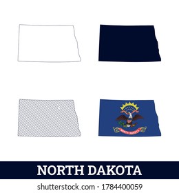 US State North Dakota Map with flag vector