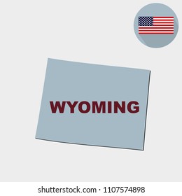 U.S. state on the U.S. map Wyoming on a grey background. American flag, state name