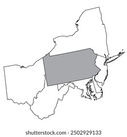 The U.S. state of Pennsylvania with neighboring states