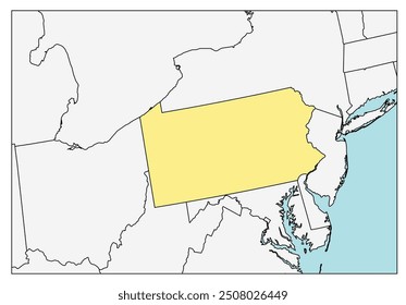 The U.S. state of Pennsylvania with neighboring states