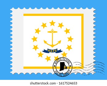 U.S. state of Rhode Island Flag with Postage Stamp Vector