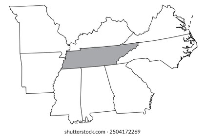 The U.S. state of Tennessee with neighboring states