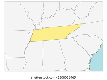 The U.S. state of Tennessee with neighboring states