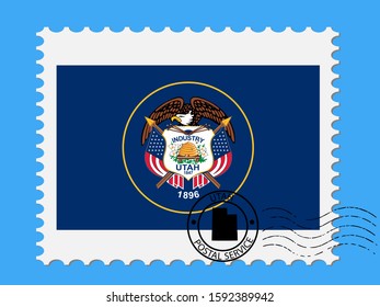 U.S. state of Utah Flag with Postage Stamp Vector illustration Eps 10