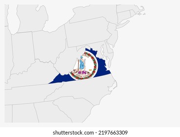 US state Virginia map highlighted in Virginia flag colors, gray map with neighboring usa states.