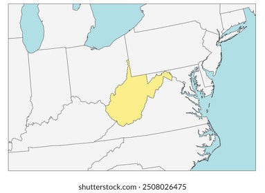 The U.S. state of West Virginia with neighboring states