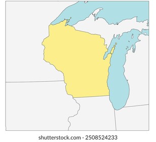 O estado americano de Wisconsin com os estados vizinhos