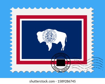 U.S. state of Wyoming Flag with Postage Stamp Vector illustration Eps 10