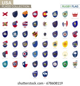 US States Flags Collection. Rugby Flag Set. Vector Illustration.