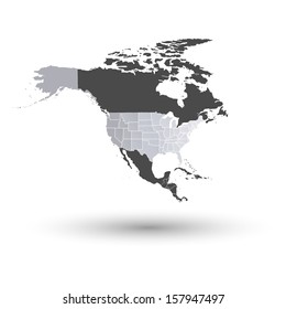 U.S. States Map Against The Background Of North America Vector