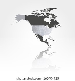 U.S. states map against the background of north america with the shadow vector