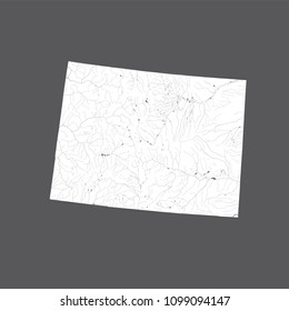U.S. states - map of Colorado. Hand made. Rivers and lakes are shown. Please look my other images of cartographic series - they are all very detailed and carefully drawn by hand WITH RIVERS AND LAKES.