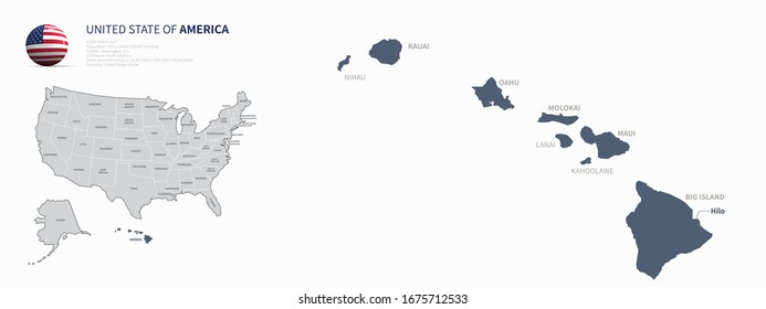 us states map. hawaii map. united states map. Individual Map series of U.S. States.