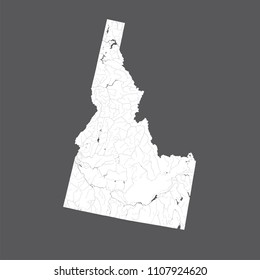 U.S. states - map of Idaho. Hand made. Rivers and lakes are shown. Please look at my other images of cartographic series - they are all very detailed and carefully drawn by hand WITH RIVERS AND LAKES.