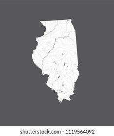 U.S. states - map of Illinois. Hand made. Rivers and lakes are shown. Please look my other images of cartographic series - they are all very detailed and carefully drawn by hand WITH RIVERS AND LAKES.