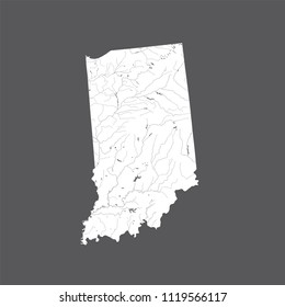 U.S. states - map of Indiana. Hand made. Rivers and lakes are shown. Please look my other images of cartographic series - they are all very detailed and carefully drawn by hand WITH RIVERS AND LAKES.