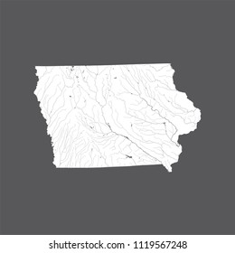 U.S. states - map of Iowa. Hand made. Rivers and lakes are shown. Please look at my other images of cartographic series - they are all very detailed and carefully drawn by hand WITH RIVERS AND LAKES.
