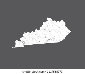 U.S. states - map of Kentucky. Hand made. Rivers and lakes are shown. Please look my other images of cartographic series - they are all very detailed and carefully drawn by hand WITH RIVERS AND LAKES.