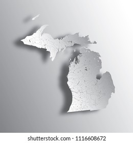 U.S. states - map of Michigan with paper cut effect. Please look at my other images of cartographic series - they are all very detailed and carefully drawn by hand WITH RIVERS AND LAKES.