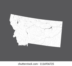 U.S. states - map of Montana. Hand made. Rivers and lakes are shown. Please look my other images of cartographic series - they are all very detailed and carefully drawn by hand WITH RIVERS AND LAKES.