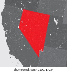 U.S. states - map of Nevada. Hand made. Rivers and lakes are shown. Please look at my other images of cartographic series - they are all very detailed and carefully drawn by hand WITH RIVERS AND LAKES