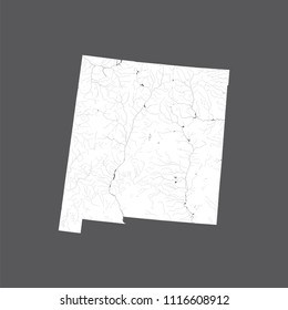 U.S. states - map of New Mexico. Rivers and lakes are shown. Please look at my other images of cartographic series - they are all very detailed and carefully drawn by hand WITH RIVERS AND LAKES.