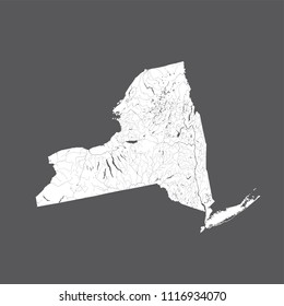 U.S. states - map of New York. Hand made. Rivers and lakes are shown. Please look my other images of cartographic series - they are all very detailed and carefully drawn by hand WITH RIVERS AND LAKES.