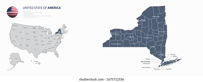 us states map. new york map. united states map. Individual Map series of U.S. States.