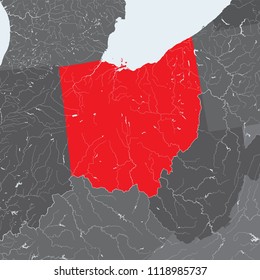 U.S. states - map of Ohio. Hand made. Rivers and lakes are shown. Please look at my other images of cartographic series - they are all very detailed and carefully drawn by hand WITH RIVERS AND LAKES.