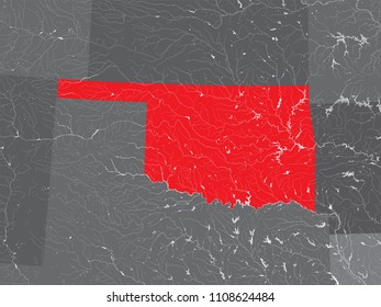 U.S. states - map of Oklahoma. Hand made. Rivers and lakes are shown. Please look my other images of cartographic series - they are all very detailed and carefully drawn by hand WITH RIVERS AND LAKES.