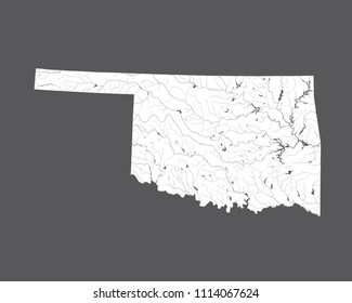 U.S. states - map of Oklahoma. Hand made. Rivers and lakes are shown. Please look my other images of cartographic series - they are all very detailed and carefully drawn by hand WITH RIVERS AND LAKES.