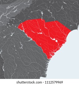 U.S. states - map of South Carolina. Rivers and lakes are shown. Please look at my other images of cartographic series - they are all very detailed and carefully drawn by hand WITH RIVERS AND LAKES. svg
