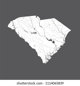 U.S. states - map of South Carolina. Rivers and lakes are shown. Please look at my other images of cartographic series - they are all very detailed and carefully drawn by hand WITH RIVERS AND LAKES. svg