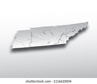 U.S. states - map of Tennessee with paper cut effect. Please look at my other images of cartographic series - they are all very detailed and carefully drawn by hand WITH RIVERS AND LAKES.
