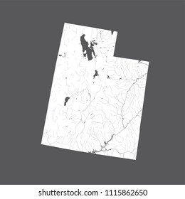 U.S. states - map of Utah. Hand made. Rivers and lakes are shown. Please look at my other images of cartographic series - they are all very detailed and carefully drawn by hand WITH RIVERS AND LAKES.