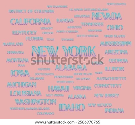 US states names are isolated. USA states graffiti, and typography.  USA's states graphic bold names. US' 50 states names illustration. Graphic vector design in eps format. removable background. 
